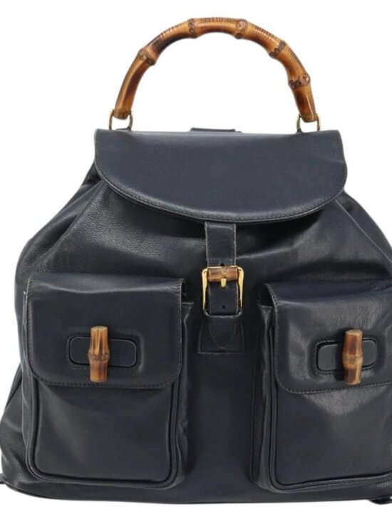 GUCCI Bamboo Backpack Leather Black Gold 003 2058 0016 Auth gh2009 main image 14